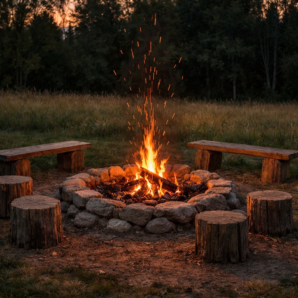 Feuerplatz und Sitzkreis, Fire pit and seating circle