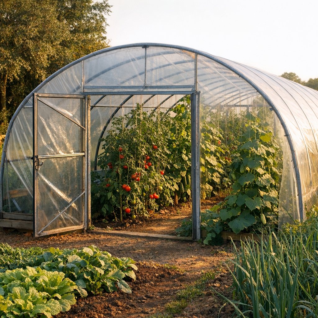 Gewächshaus und Folientunnel, Greenhouse and polytunnel