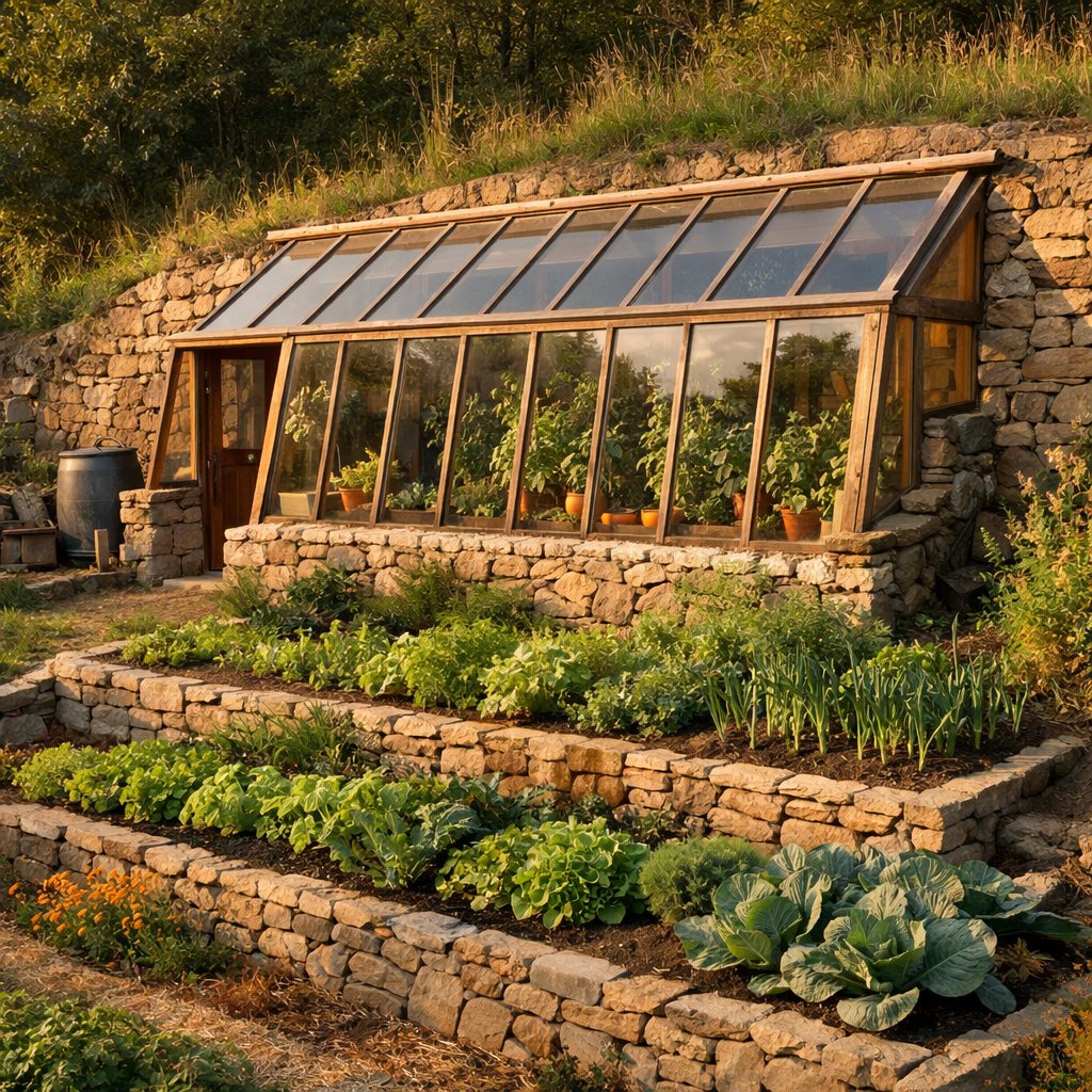 Hanggewächshaus, Greenhouse dug into a slope