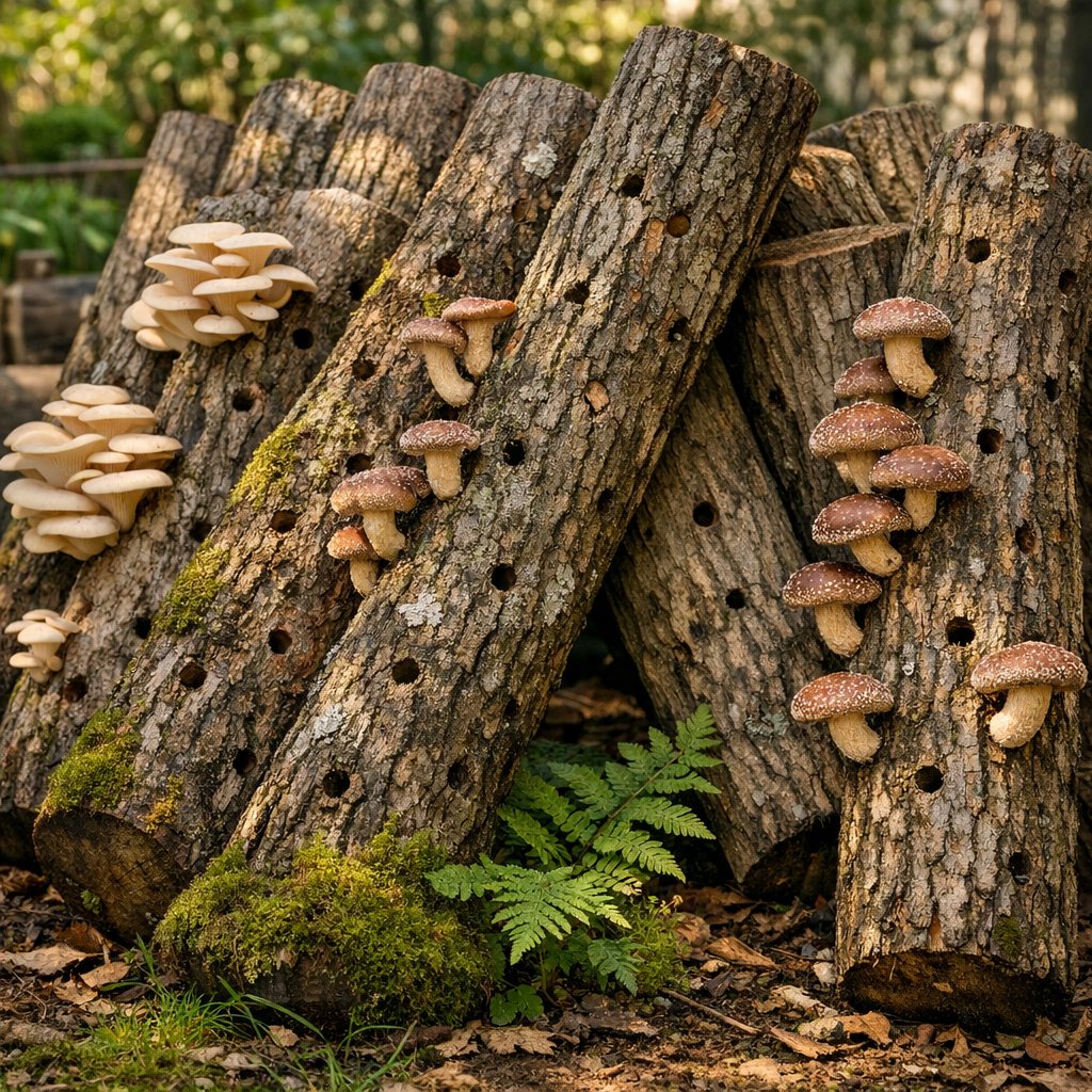 Pilzzucht auf Stammstücken, Growing mushrooms on logs