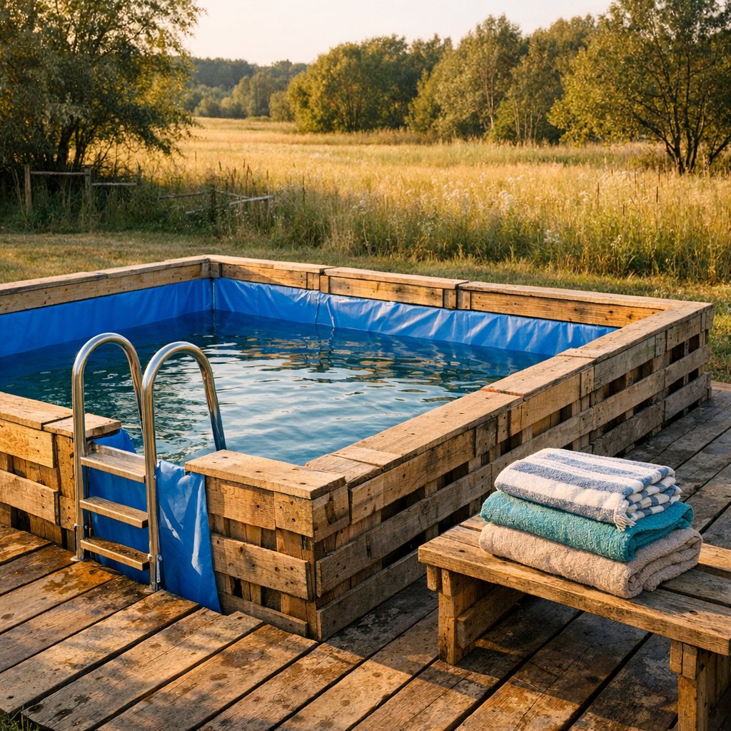 Pool aus Paletten und Plane, A pool from pallets and a liner