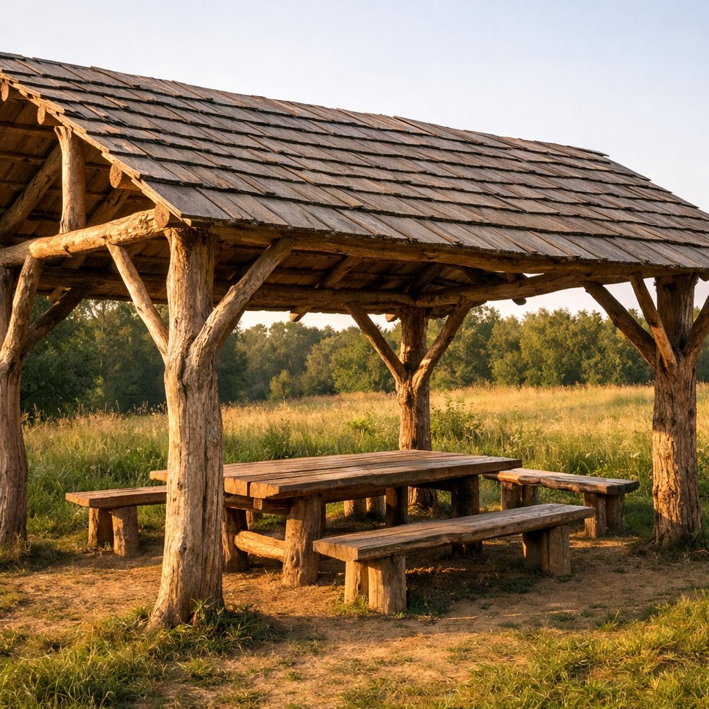 Unterstand aus Rundholz, Round timber shelter