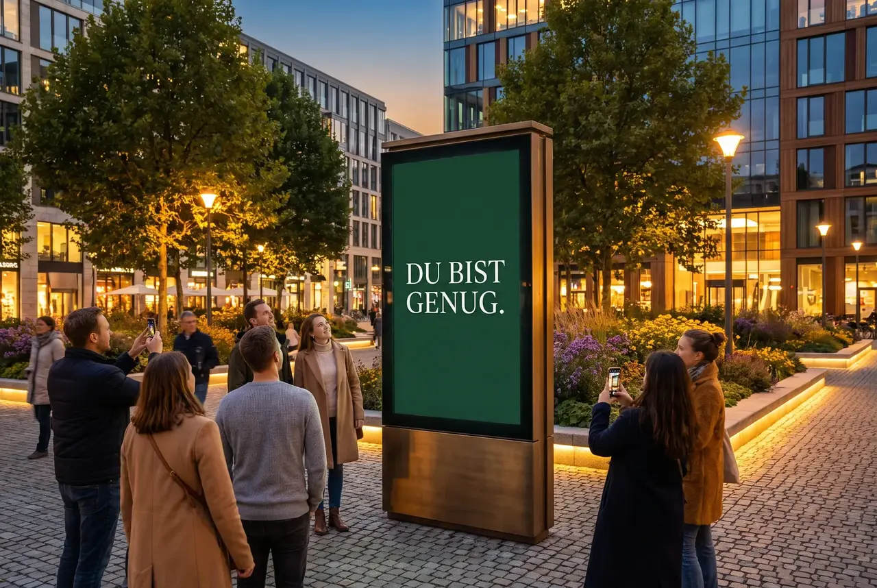 Stadtplatz mit einer Tafel: Du bist genug