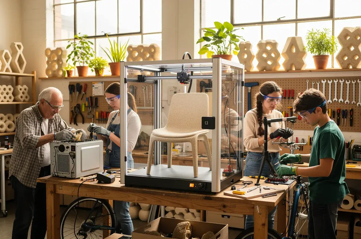 Offene Werkstatt mit 3D-Drucker und Reparaturtischen
